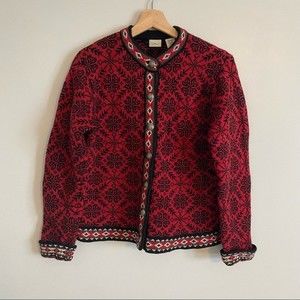 L.L. Bean Vintage Nordic Style Cardigan 100% Merino Wool Sweater Sz Small